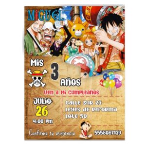Invitaciones Personalizadas One Piece 10 pzas