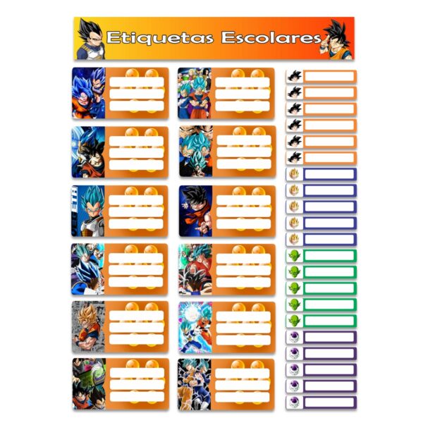 Etiquetas Escolares Personalizadas Dragon Ball
