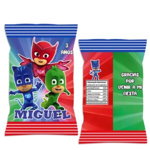 chip bag dulceras personalizada heroes en pijama
