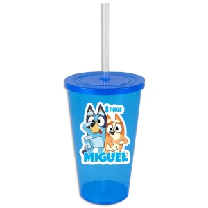 vaso de plastico personalizado con tapa y popote recuerdo fiesta bluey