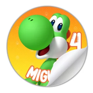ETIQUETAS REDONDAS PERSONALIZADAS FIESTA CUMPLEAÑOS YOSHI
